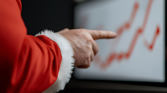 Holiday market analysis: Santa reviews trending data with a focus on seasonal upticks. Strategic planning for the next year's festive deliveries and efficient management.
