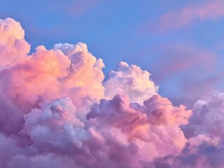 Dreamy Pink and Purple Clouds at Sunset Serene Skyscape with Soft, Fluffy Cumulus Formations in Blue Hour Light Atmospheric Cloudscape with Pastel Tones