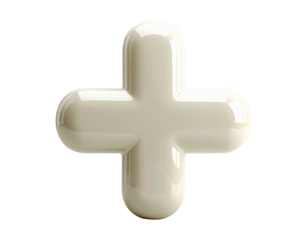 3D Glossy Off-White Plus Symbol with Rounded Edges isolated on transparent background