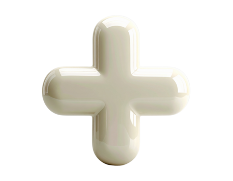 3D Glossy Off-White Plus Symbol with Rounded Edges isolated on transparent background