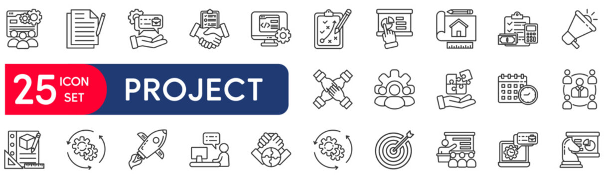 Management set of web icons in linear style. vector illustration concept relate to product, task, list, checklist, revenue, content, innovation, target, setting, control