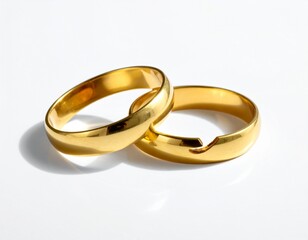 Two Golden Wedding Rings Interlocked Symbolizing Commitment and Eternal Love.