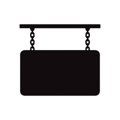 Blank Hanging Sign Silhouette, Empty Wooden Signboard Vector