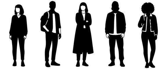Silhouettes of Friends Standing in a Row - Group of Young Adults
