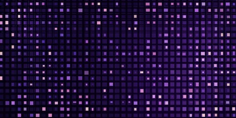 Digital screen displays numerous glowing purple squares arranged in a dark grid pattern