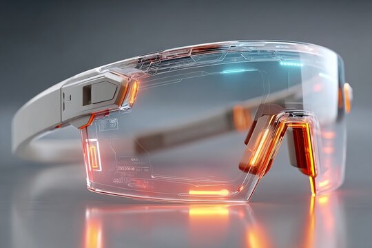 close-up of transparent smart visor device, sleek futuristic. Generative AI