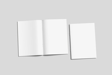 Blank A4 photorealistic brochure mockup on light grey background.