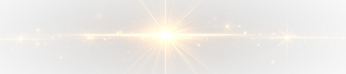 Golden sunlight sparkle effect with transparent background, bright glowing beam and flare suitable for poster, stage, and festive visual design projects