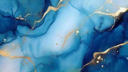 青と金のインクアート背景