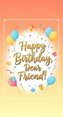 Colorful birthday greeting card with balloons and confetti