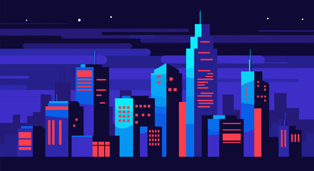 Fototapeta premium Vibrant Cityscape at Night Abstract Vector Illustration of Modern Urban Skyline