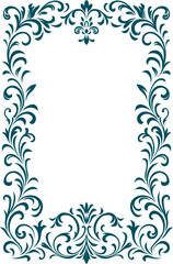 Elegant Teal Ornate Floral Swirl Decorative Frame, Elegant Decorative Border with Floral Motifs, Book Cover border, Page corner round, Frame vector, Cover design, floral tiles border, elegant greeting