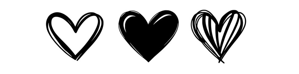 three hearts: a simple illustration of love in different styles