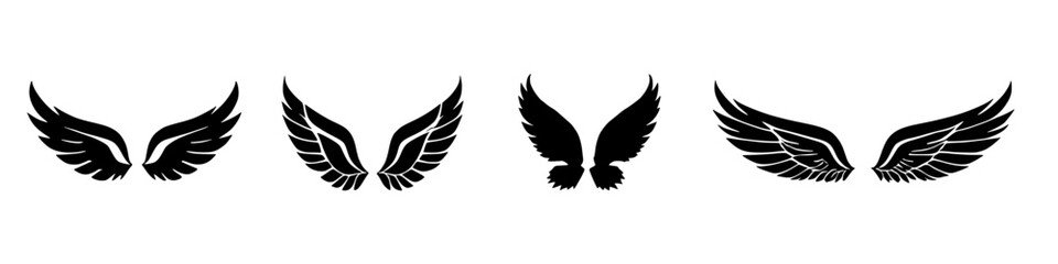 Obraz premium a collection of four stylized black and white wing designs