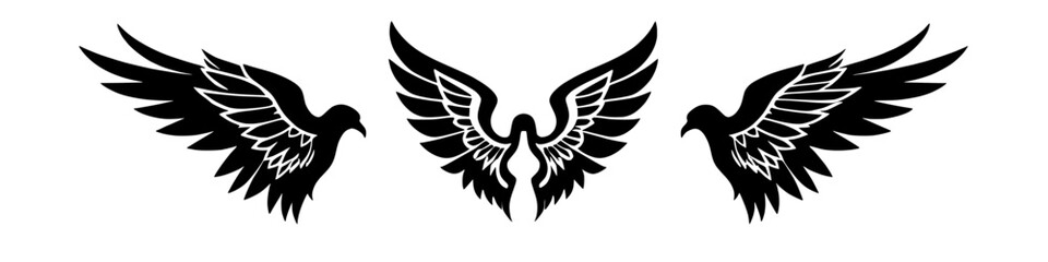 Obraz premium three stylized birds in flight, black and white vector illustration