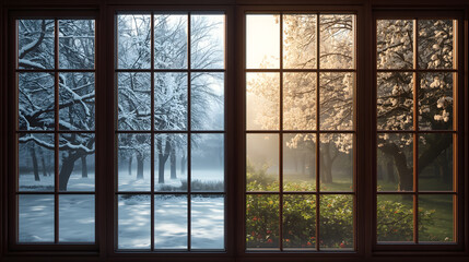 Window View From Inside: Winter Blues Transitioning To Spring Sunshine in the Garden