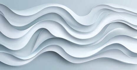 Fototapeta premium Abstract design featuring layered, wavy forms in light gray tones, creating a serene and smooth visual effect.