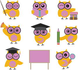 graduation cap, books, pencil, magnifying glass, megaphone, pointer stick, educational theme, academic vector pack