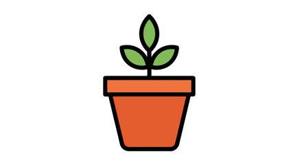Fototapeta premium A small green plant with three leaves grows in an orange pot against a transparent background, representing growth and nature.
