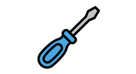 A blue handled flathead screwdriver on a stark transparent background, ideal for construction or a repair projects.