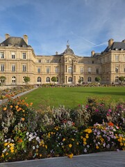 Autumn view on the Luxemburg Palace in the garden of Paris. France