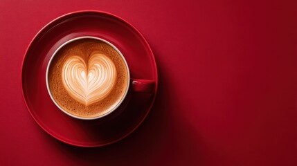 Top view of coffee cup with heart shape latte art