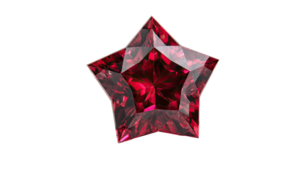 Faceted ruby star gemstone; dark, lustrous, and detailed