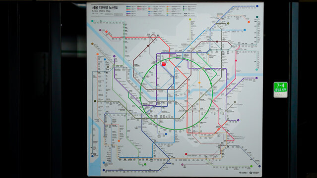 SEOUL, SOUTH KOREA - OCTOBER 11, 2025 - Seoul Metro subway map showing public transportation routes for navigating the city