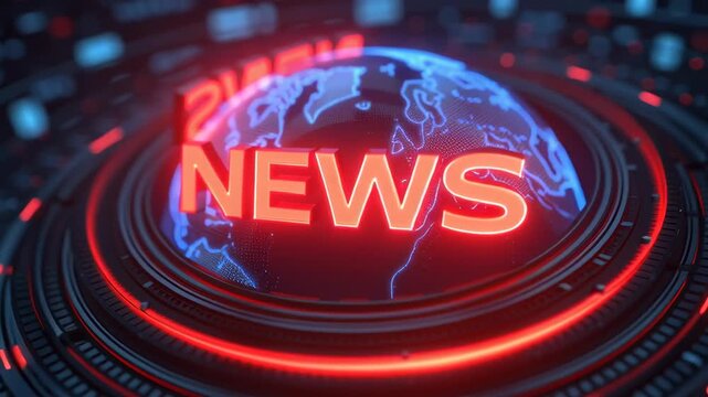 Breaking News Banner, glowing news logo on a digital background.