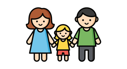 Illustration of a nuclear family with a mother, father, and child, symbolizing love, togetherness, and family values. 