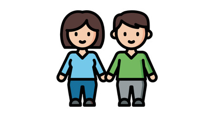 Stylized cartoon of a couple holding hands and smiling, representing togetherness, connection, and shared happiness.