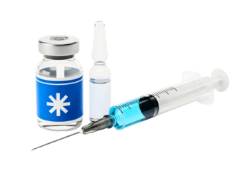 Medical syringe and vials isolated on transparent background