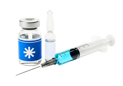 Medical syringe and vials isolated on transparent background