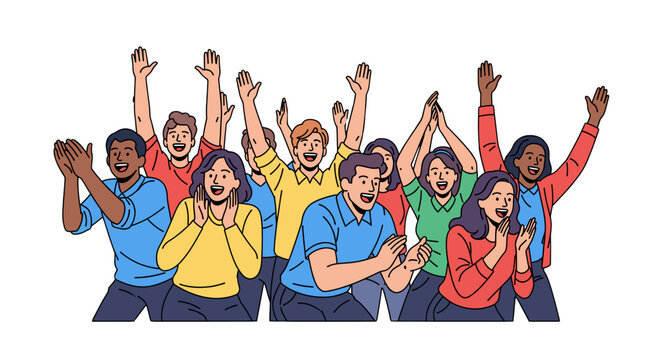 A cheering crowd of diverse people illustration