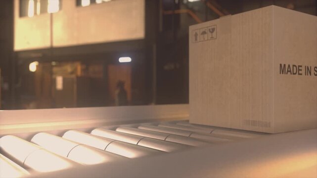 Industrial Packaging Scene With Box Marked Made in Spain Under Warm Light