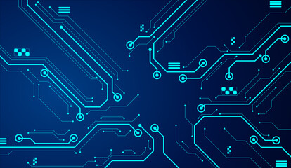 Cyber Technology Circuit Pattern Glowing Blue PCB Design Vector