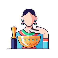 Woman with Golden Bowl and Mortar Illustration on White Background