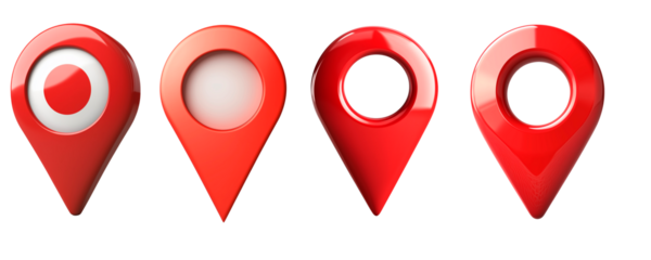 Red location pin. The pin is pointing down, indicating a specific location. 