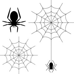 ハロウィンの蜘蛛と蜘蛛の巣のイラストセット