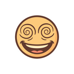 Hypnotized swirly eyes emoji, Funny face icon logo flat vector design