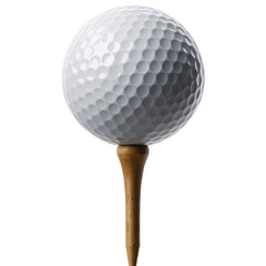 Golf ball on a wooden tee isolated on a white background for sport concepts