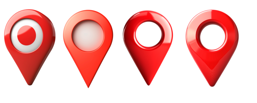 Red location pin. The pin is pointing down, indicating a specific location. 