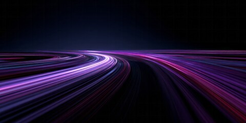 Streaks of vibrant purple light form a curved path against a dark background.