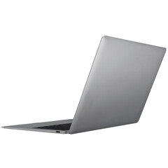 Isolated silver laptop angle view on white background modern technology and design