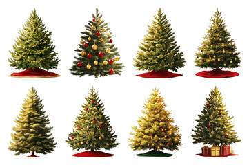 Fototapeta premium PNG Festive decorated Christmas trees collection, element set on transparent background