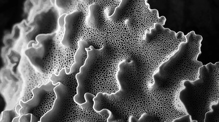 Detailed Black and White Macro View of a Spongy, Organic, Porous Cellular Texture