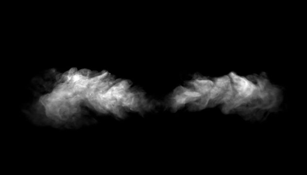 White smoke cloud on black background spreading from both sides, creating soft fog texture. Concept for mystery, vapor, abstract background, energy motion, and design element for art visual effects.