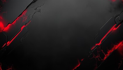 Dark Abstract Metallic Background with Glowing Red Lava Cracks and Cinematic Edges