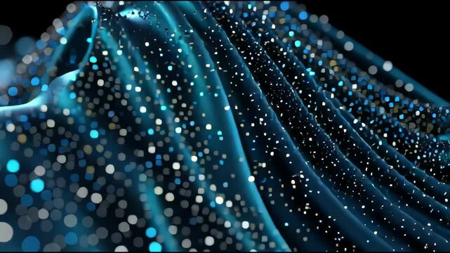 A blue fabric with a lot of sparkles on it. The sparkles are scattered all over the fabric, creating a sense of movement and energy. The blue color of the fabric gives a feeling of calmness