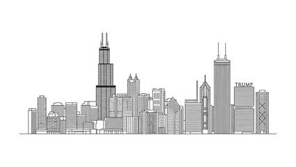 Fototapeta premium Chicago Cityscape: The sleek, modern design of skyscrapers against the sky, creating a beautiful image of an urban area. 